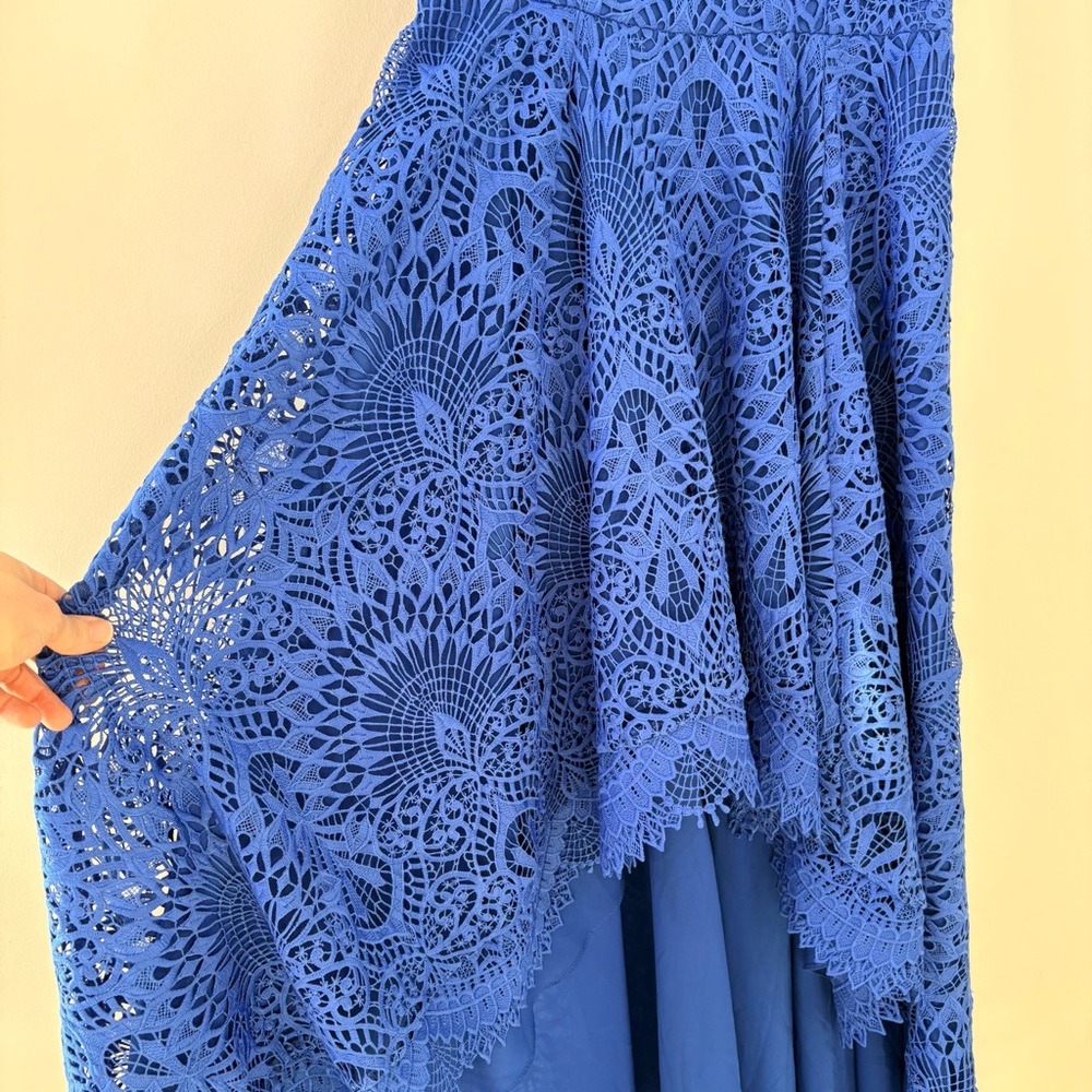 Nicole Miller Blue High Low Embroidered Lace Prom Wedding Guest Dress Gown Sz 8 - Picture 4 of 16